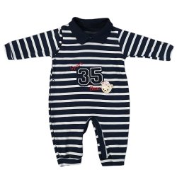 Macacão Longo De Bebê Urso Listras Marinho Malha Macacão Longo De Bebê Urso Listras Marinho Malha