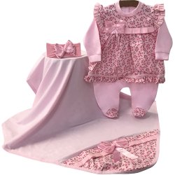 Saída de Maternidade Classic Floral Rosa Malha 3 Peças Saída de Maternidade Classic Floral Rosa Malha 3 Peças