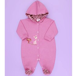 Macacão de Bebê Menina Girafinha Rosê Manga Longa Com Capuz Macacão de Bebê Menina Girafinha Rosê Manga Longa Com Capuz