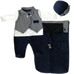 Saída de Maternidade Gravatinha Marinho Plush 4 peças Saída de Maternidade Gravatinha Marinho Plush 4 peças
