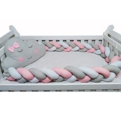 Kit Berço Trança Nuvem Rosa, Branco e Cinza 2 Peças Kit Berço Trança Nuvem Rosa, Branco e Cinza 2 Peças