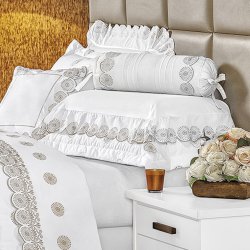 Jogo de Cama Queen Fascínio Branco Percal 200 Fios 4 Peças Jogo de Cama Queen Fascínio Branco Percal 200 Fios 4 Peças