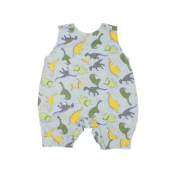 Macacão Curto de Bebê Dino Azul Malha 3 Peças Macacão Curto de Bebê Dino Azul Malha 3 Peças