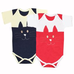 Body de Bebê Gatinho Marinho e Vermelho M 2 Peças Body de Bebê Gatinho Marinho e Vermelho M 2 Peças