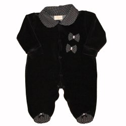 Macacão Longo de Bebê Lacinho Preto de Plush Macacão Longo de Bebê Lacinho Preto de Plush