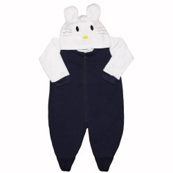 Macacão Longo de Bebê Gatinho Marinho e Branco Macacão Longo de Bebê Gatinho Marinho e Branco