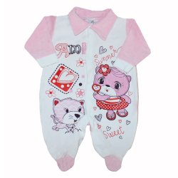 Macacão Longo de Bebê Amigas Rosa e Branco Plush Macacão Longo de Bebê Amigas Rosa e Branco Plush