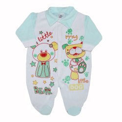 Macacão Longo de Bebê Amigos Verde e Branco Plush Macacão Longo de Bebê Amigos Verde e Branco Plush