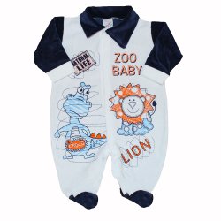 Macacão Longo de Bebê Zoo Marinho e Branco Plush Macacão Longo de Bebê Zoo Marinho e Branco Plush