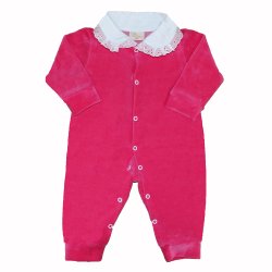 Macacão Longo de Bebê Charmosa Pink Plush Macacão Longo de Bebê Charmosa Pink Plush
