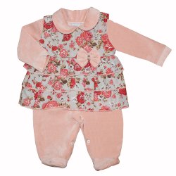 Macacão Longo de Bebê Flores Salmão Plush 2 Peças Macacão Longo de Bebê Flores Salmão Plush 2 Peças