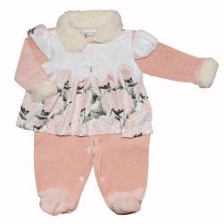 Macacão Longo de Bebê Floral Salmão Plush Macacão Longo de Bebê Floral Salmão Plush