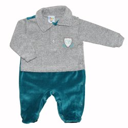 Macacão Longo de Bebê Verde e Cinza Mescla Plush Macacão Longo de Bebê Verde e Cinza Mescla Plush