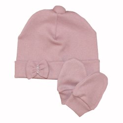 Kit Touca e Luva de Bebê Lacinho Rosê Malha Kit Touca e Luva de Bebê Lacinho Rosê Malha