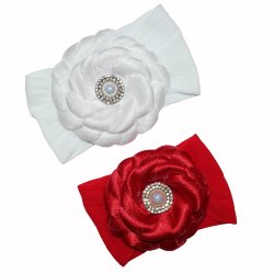 Faixa de Cabelo para Bebê Charme Branco e Vermelho 2 Peças Faixa de Cabelo para Bebê Charme Branco e Vermelho 2 Peças