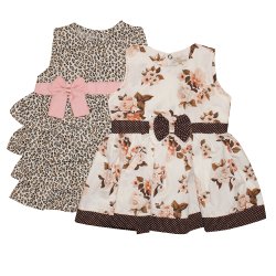 Kit Vestido de Bebê Oncinha e Floral Marrom 2 Peças Kit Vestido de Bebê Oncinha e Floral Marrom 2 Peças