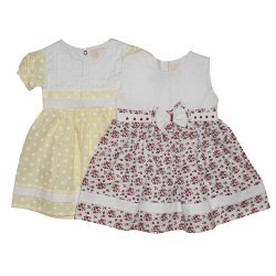 Kit Vestido de Bebê Floral Vinho e Poá Amarelo 2 Peças Kit Vestido de Bebê Floral Vinho e Poá Amarelo 2 Peças