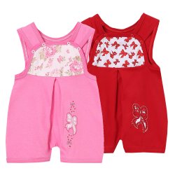 Kit Macacão Curto de Bebê Lacinho Vermelho e Pink Kit Macacão Curto de Bebê Lacinho Vermelho e Pink