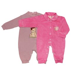 Kit Macacão Longo de Bebê Rosê Malha e Gatinha Pink Plush Kit Macacão Longo de Bebê Rosê Malha e Gatinha Pink Plush