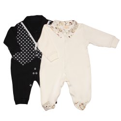 Kit Macacão Longo de Bebê Preto e Palha Malha Kit Macacão Longo de Bebê Preto e Palha Malha