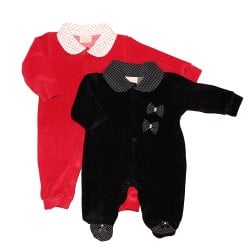 Kit Macacão Longo de Bebê Poá Vermelho e Preto Plush Kit Macacão Longo de Bebê Poá Vermelho e Preto Plush