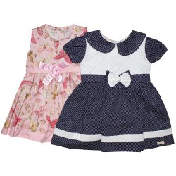 Kit Vestido de Bebê Borboleta Rosa e Poá Marinho Kit Vestido de Bebê Borboleta Rosa e Poá Marinho