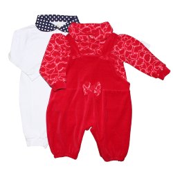 Kit Macacão Longo de Bebê Malha e Jardineira Plush Vermelho Kit Macacão Longo de Bebê Malha e Jardineira Plush Vermelho