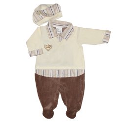 Macacão Longo de Bebê Meu Príncipe Bege Plush 2 Peças Macacão Longo de Bebê Meu Príncipe Bege Plush 2 Peças