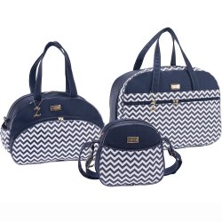 Mala Maternidade + Bolsa P e G Chevron e Marinho Mala Maternidade + Bolsa P e G Chevron e Marinho