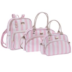 Kit Bolsa Maternidade Elegance Listrada Rosa 3 Peças Kit Bolsa Maternidade Elegance Listrada Rosa 3 Peças