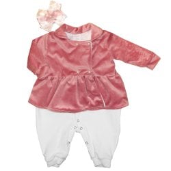 Macacão Longo de Bebê Eloá Rosa Plush 3 Peças Macacão Longo de Bebê Eloá Rosa Plush 3 Peças