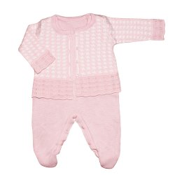 Macacão Longo de Bebê Mariah Rosa Tricot 2 Peças Macacão Longo de Bebê Mariah Rosa Tricot 2 Peças