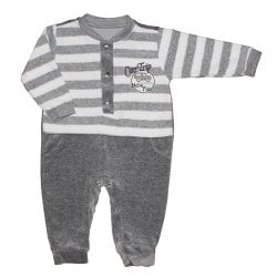 Macacão Longo de Bebê Listrado Cinza Plush Macacão Longo de Bebê Listrado Cinza Plush