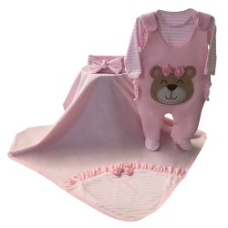 Saída de Maternidade Ursa Listrada Rosa 4 Peças Saída de Maternidade Ursa Listrada Rosa 4 Peças