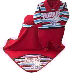 Saída de Maternidade Baseball Listrado Vermelho Malha 3 Peças Saída de Maternidade Baseball Listrado Vermelho Malha 3 Peças