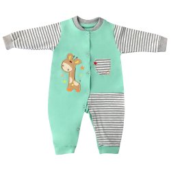 Macacão Longo de Bebê Girafa Verde Malha Macacão Longo de Bebê Girafa Verde Malha