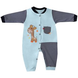Macacão Longo de Bebê Girafa Azul Malha Macacão Longo de Bebê Girafa Azul Malha