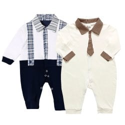 Kit Macacão Longo de Bebê Esporte Marinho e Palha Kit Macacão Longo de Bebê Esporte Marinho e Palha