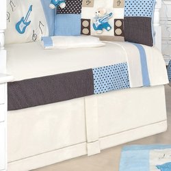 Saia Para Berço de Bebê Menino Urso Musical Enxoval 100% Algodão Palha Saia Para Berço de Bebê Menino Urso Musical Enxoval 100% Algodão Palha