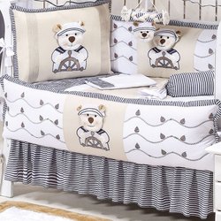 Saia Para Berço de Bebê Menino Enxoval Urso Navegador 100% Algodão Azul Saia Para Berço de Bebê Menino Enxoval Urso Navegador 100% Algodão Azul