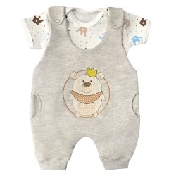 Jardineira de Bebê Cinza e Camiseta Reizinho 2 Peças Jardineira de Bebê Cinza e Camiseta Reizinho 2 Peças