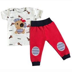 Conjunto de Bebê Camiseta Cinza e Calça Vermelho Conjunto de Bebê Camiseta Cinza e Calça Vermelho