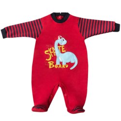 Macacão Longo de Bebê Dinossauro Skate Vermelho Malha Macacão Longo de Bebê Dinossauro Skate Vermelho Malha