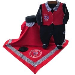 Saída de Maternidade Coletinho Vermelho e Marinho 4 Peças Saída de Maternidade Coletinho Vermelho e Marinho 4 Peças