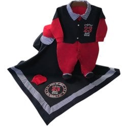 Saída de Maternidade Coletinho Marinho e Vermelho 4 Peças Saída de Maternidade Coletinho Marinho e Vermelho 4 Peças