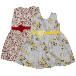 Kit Vestido de Bebê Floral Vermelho e Amarelo Kit Vestido de Bebê Floral Vermelho e Amarelo