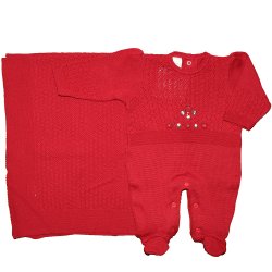 Saída de Maternidade Florzinha Tricot Vermelho 2 Peças Saída de Maternidade Florzinha Tricot Vermelho 2 Peças