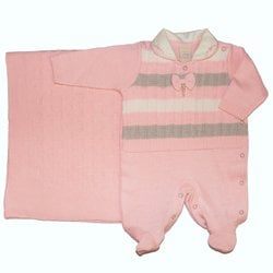 Saída de Maternidade Lacinho Listras Tricot Rosa 2 Peças Saída de Maternidade Lacinho Listras Tricot Rosa 2 Peças