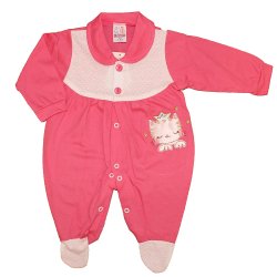 Macacão Longo de Bebê Gatinha Rosa Malha Macacão Longo de Bebê Gatinha Rosa Malha
