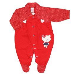 Macacão Longo de Bebê Ursa Charme Vermelho Malha Macacão Longo de Bebê Ursa Charme Vermelho Malha